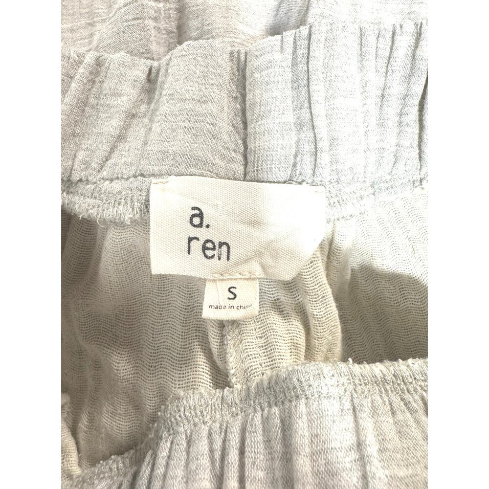 a. ren Crinkle Cotton Pull-On Wide Leg Pants Size S Elastic Waist in Light Gray - Picture 8 of 8